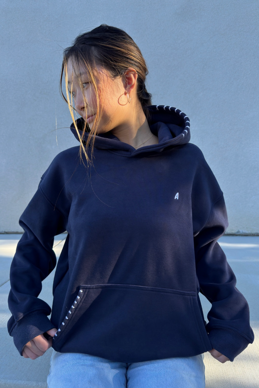 "Stitchwork" Hoodie in Ocean Navy