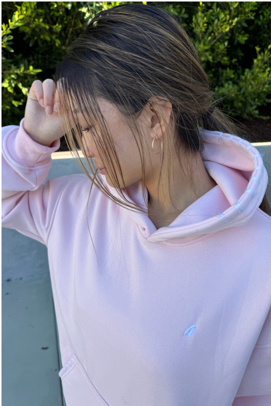 "Stitchwork" Hoodie in Pillow Pink